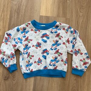 Vintage 90s Sesame Street Elmo Cookie Monster Blue Gray Sweatshirt Boys Top 3T